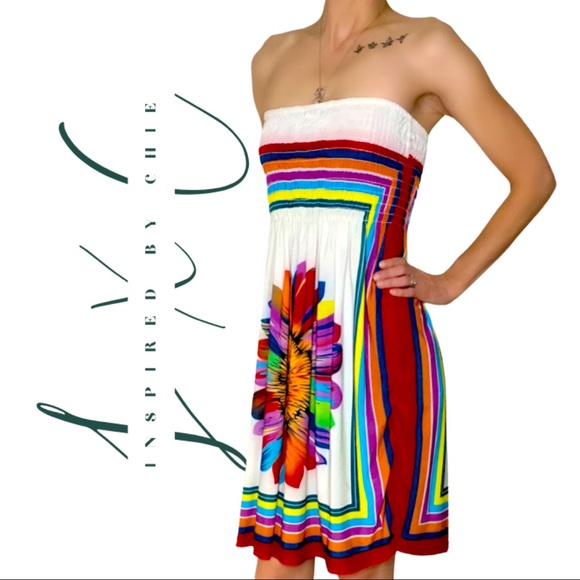 Just Love Bright Colorful Sunflower Strapless Sundress - Picture 1 of 8